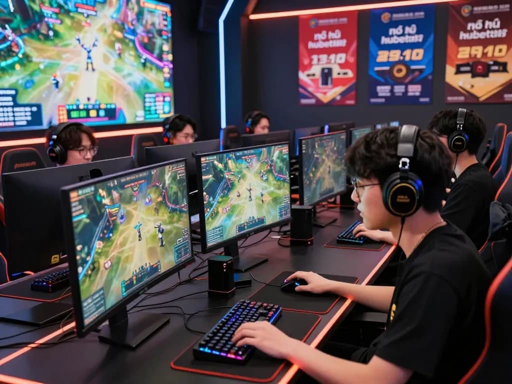 Exciting esports gamers engaging with live nổ hũ hubet88 betting odds on high-tech setups
