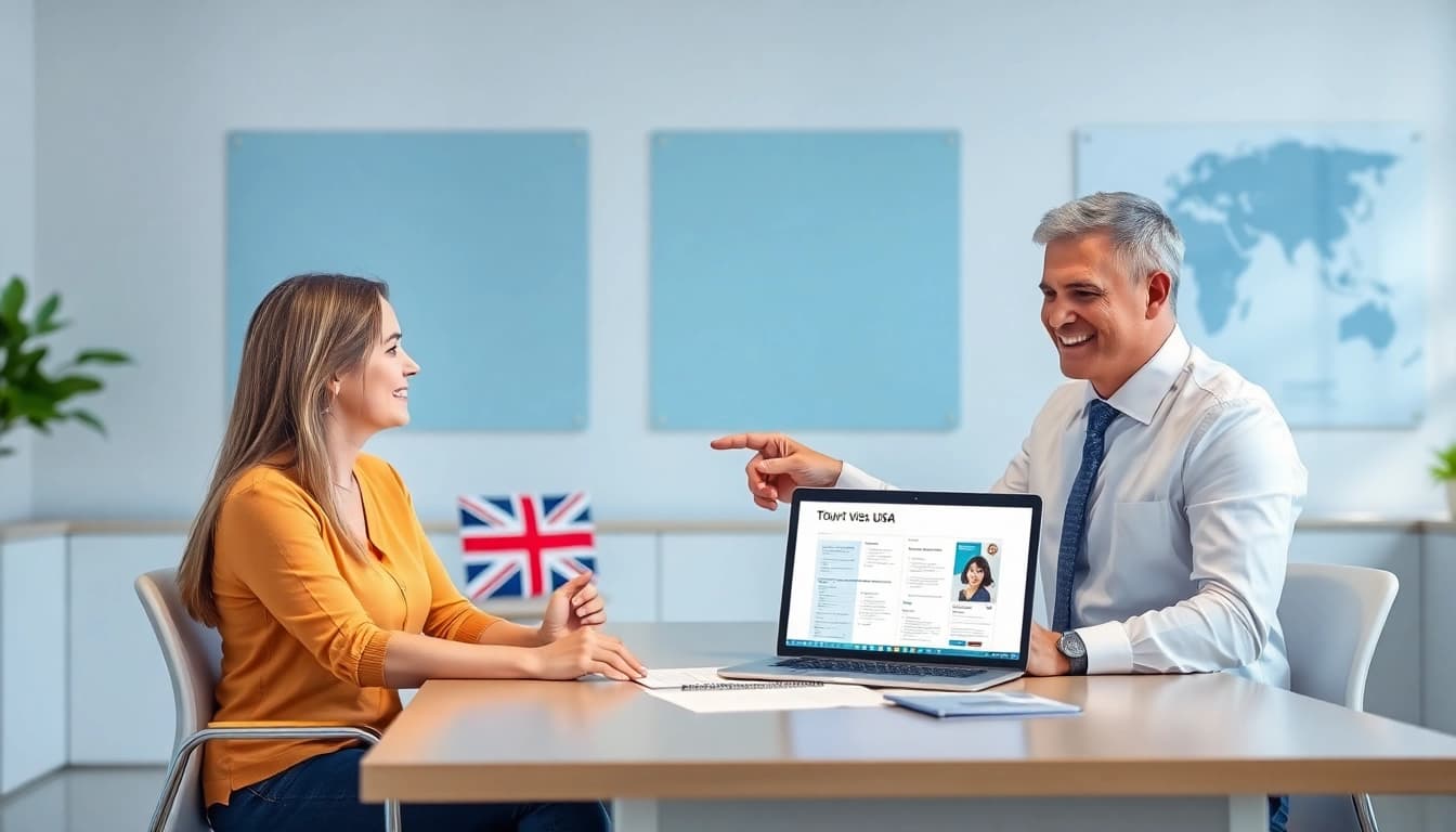 Consultation for a tourist visa USA from Australia with a registered immigration agent in a modern office.