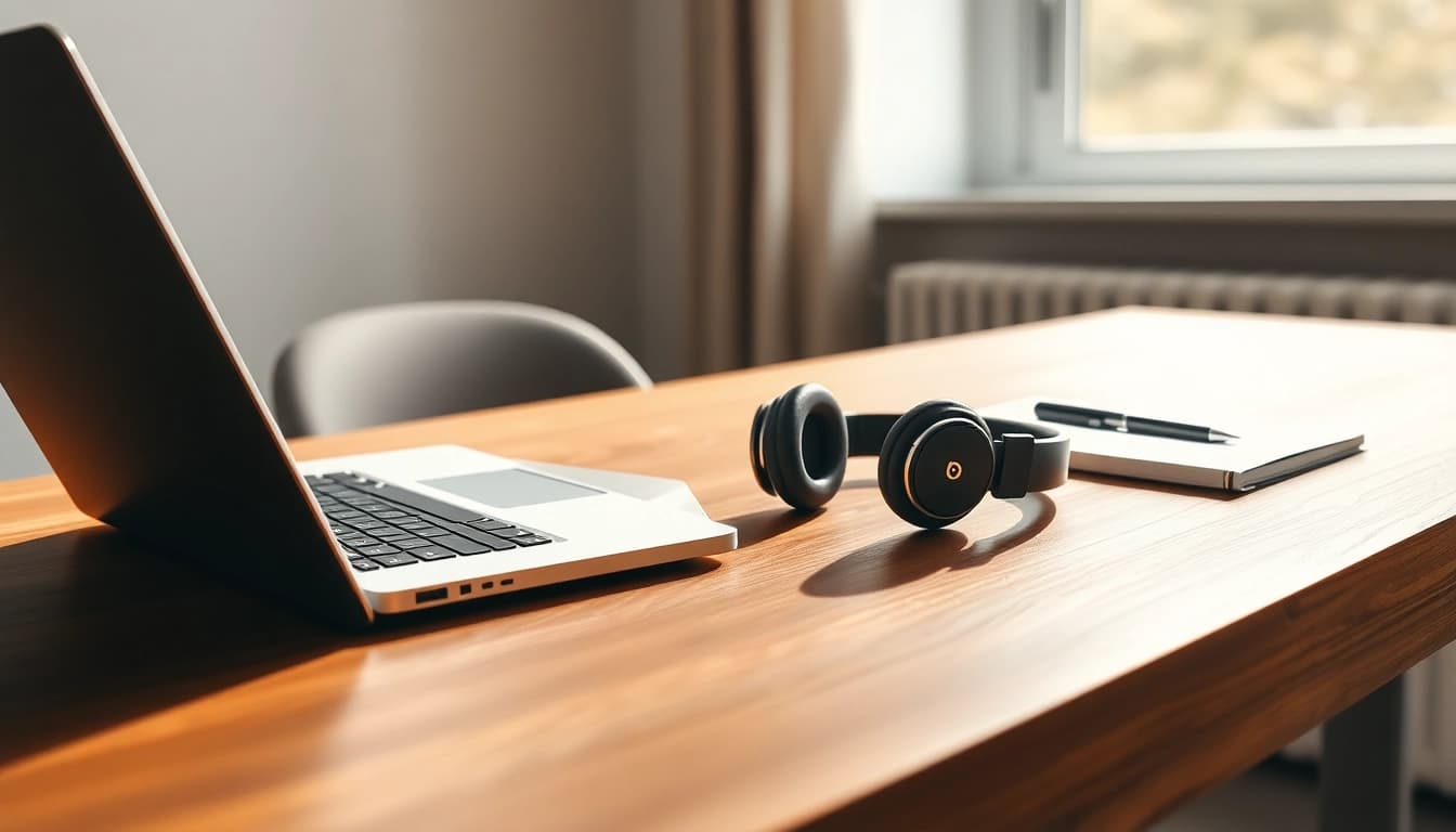 Showcasing Bone X2 Bone Conduction Headphones on a stylish desk, highlighting design and functionality.