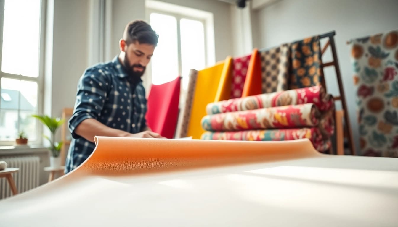 Bekijk moderne canvas stoffen met variaties en texturen in een creatieve studio.