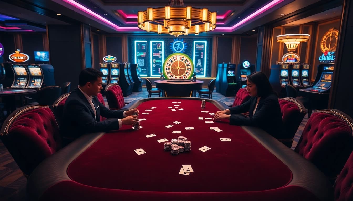 THABET players enjoying strategic card games at a luxurious casino table.