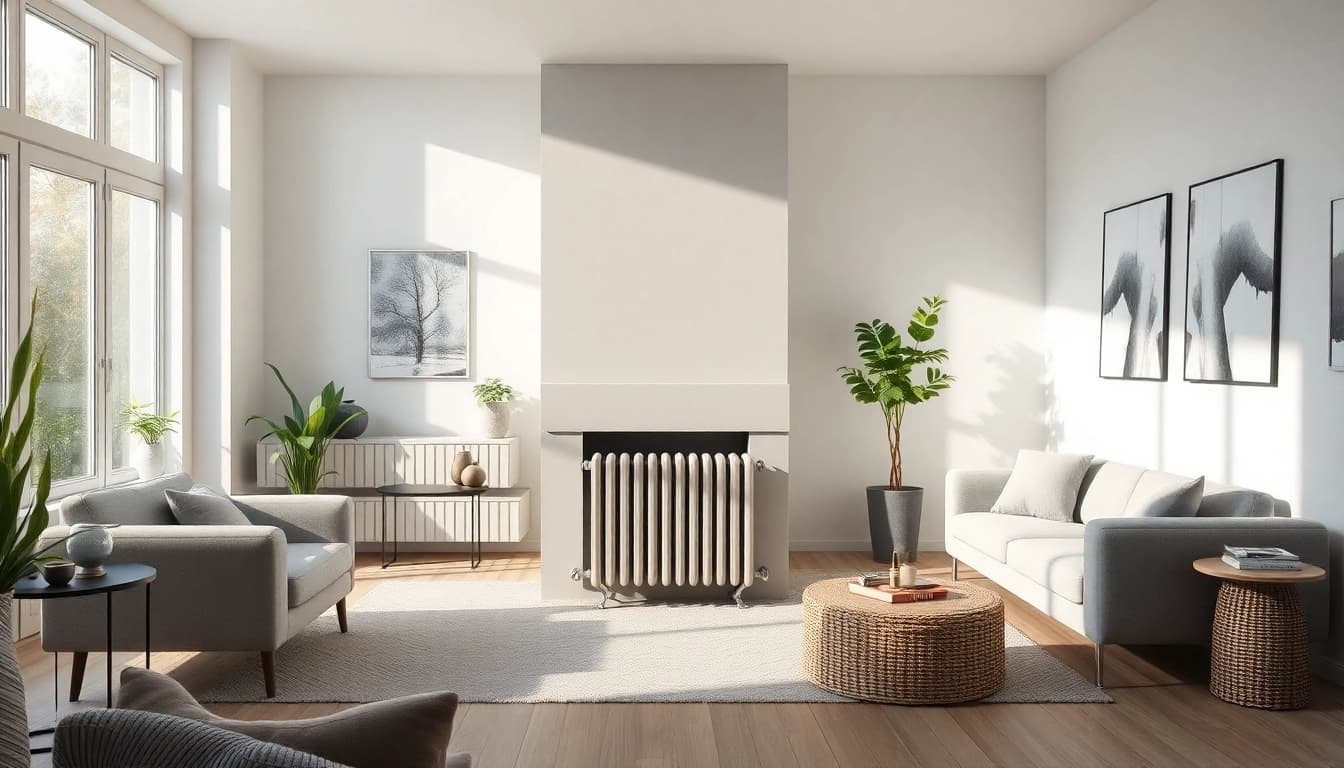 Heizkörper als stilvolles Element in einem modernen Wohnraum mit natürlichem Licht.