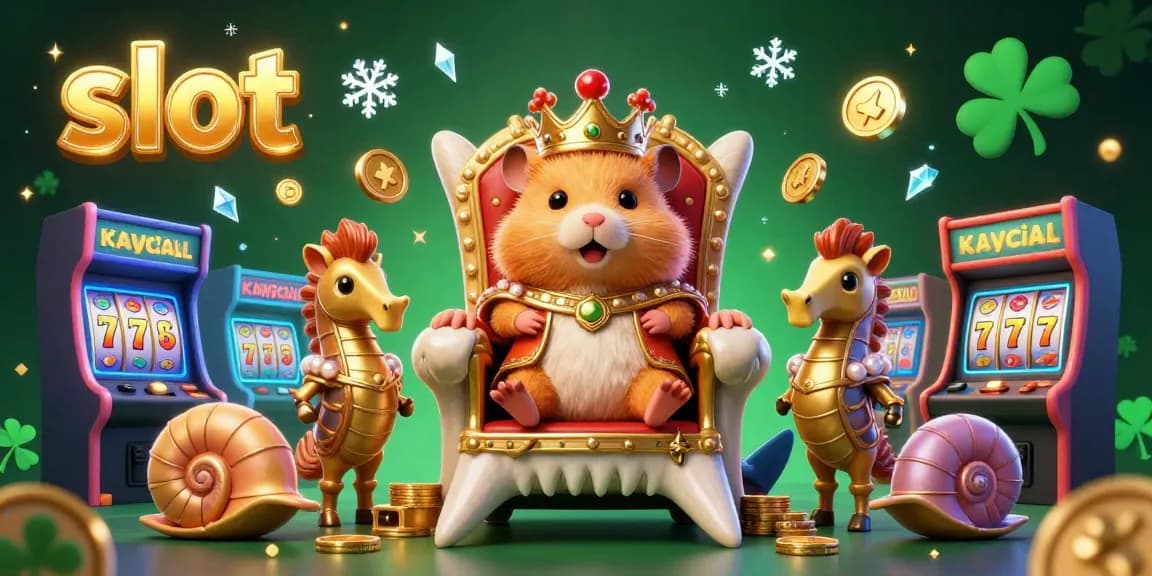 Engage with exciting slot games featuring a golden hamster king and treasure in this vibrant digital scene.