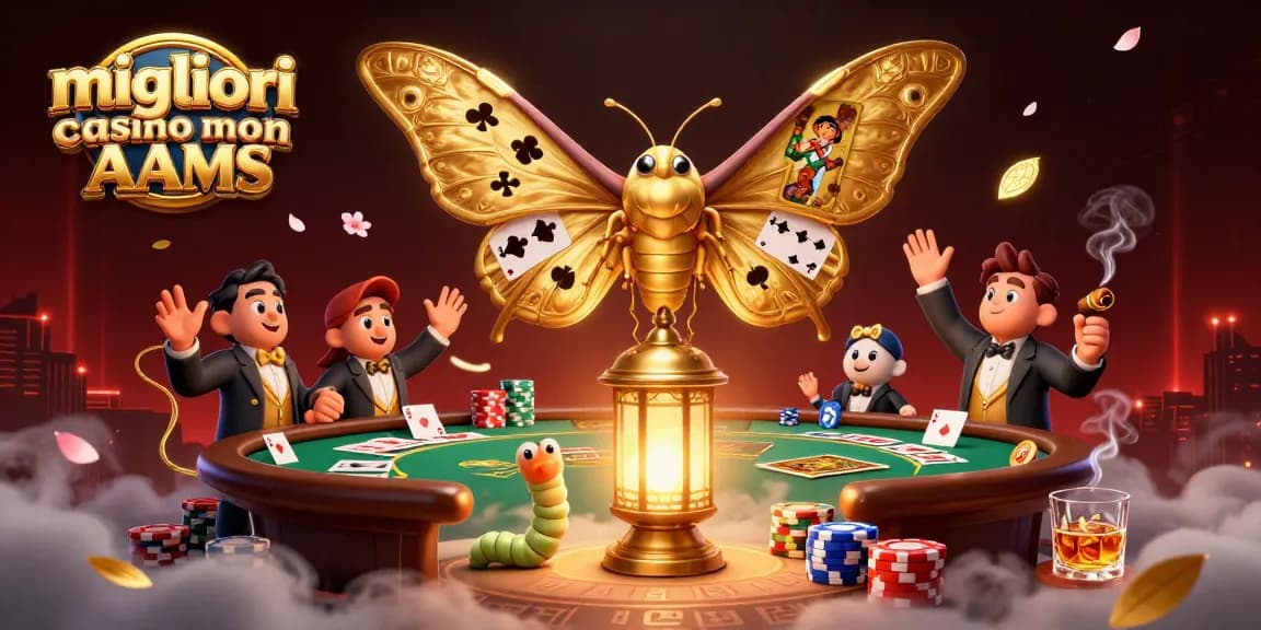 giocando ai migliori casino non AAMS con farfalla e scene di casinò in un'illustrazione 3D