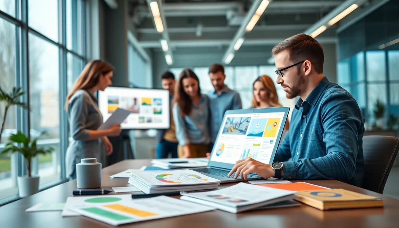 Showcasing professional edmonton web design team collaborating creatively in a modern workspace.