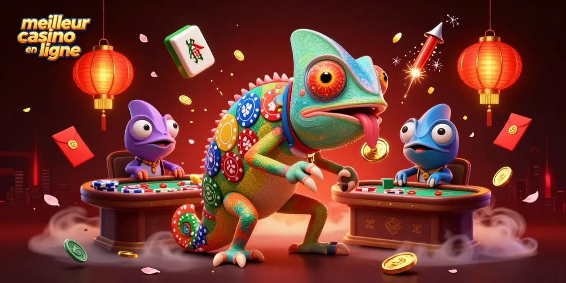 Venez découvrir le meilleur casino en ligne où un caméléon dirige avec des éléments de jeu vibrant.