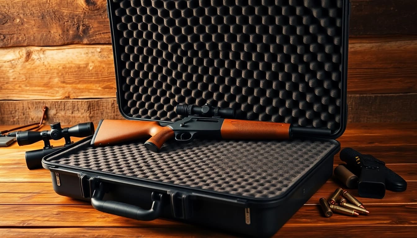 Showcase of foam for rifle case with high-density foam, highlighting structure and secure fit for rifles.