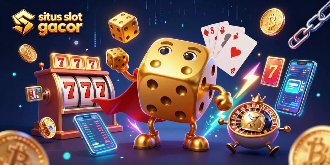 Engage with situs slot gacor through golden dice and dynamic slot elements in a vibrant casino scene.