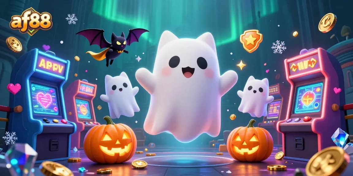 Engage with af88's thrilling gaming atmosphere featuring a ghost cat and vampire bat in a haunted casino.