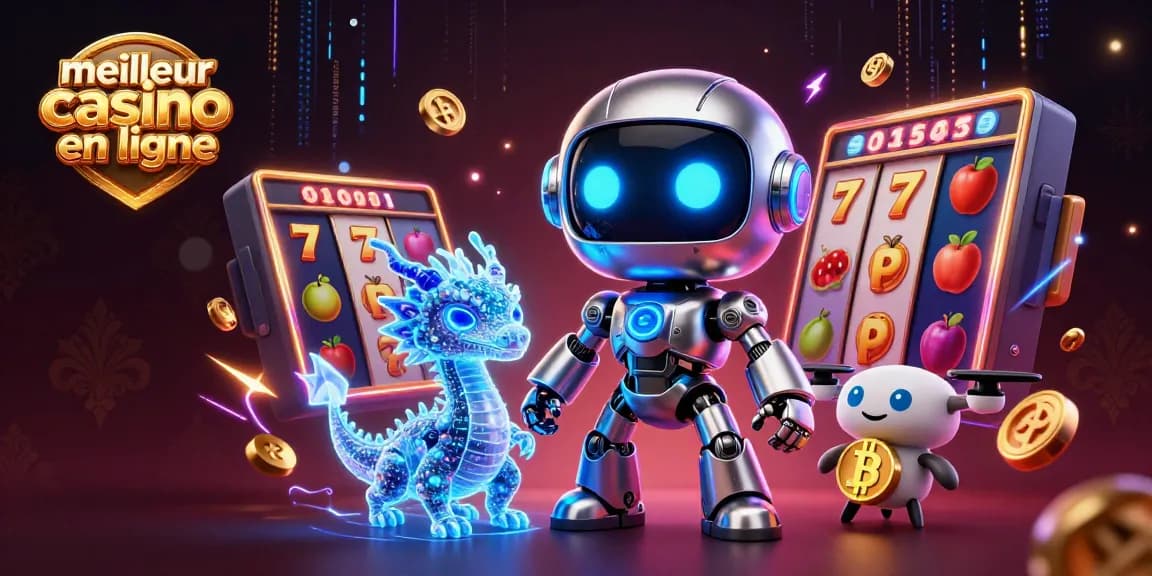 Jouez au meilleur casino en ligne avec des machines à sous captivantes et un robot mascotte futuriste.