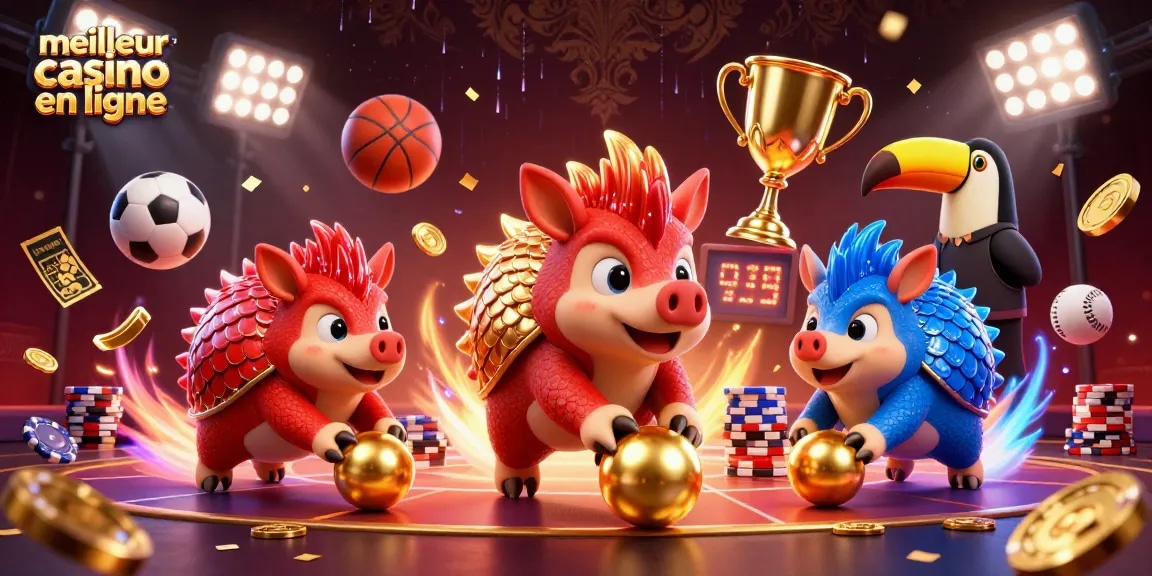 Jouez au meilleur casino en ligne avec des pangolins animés en compétition sur une scène de poker dynamique.