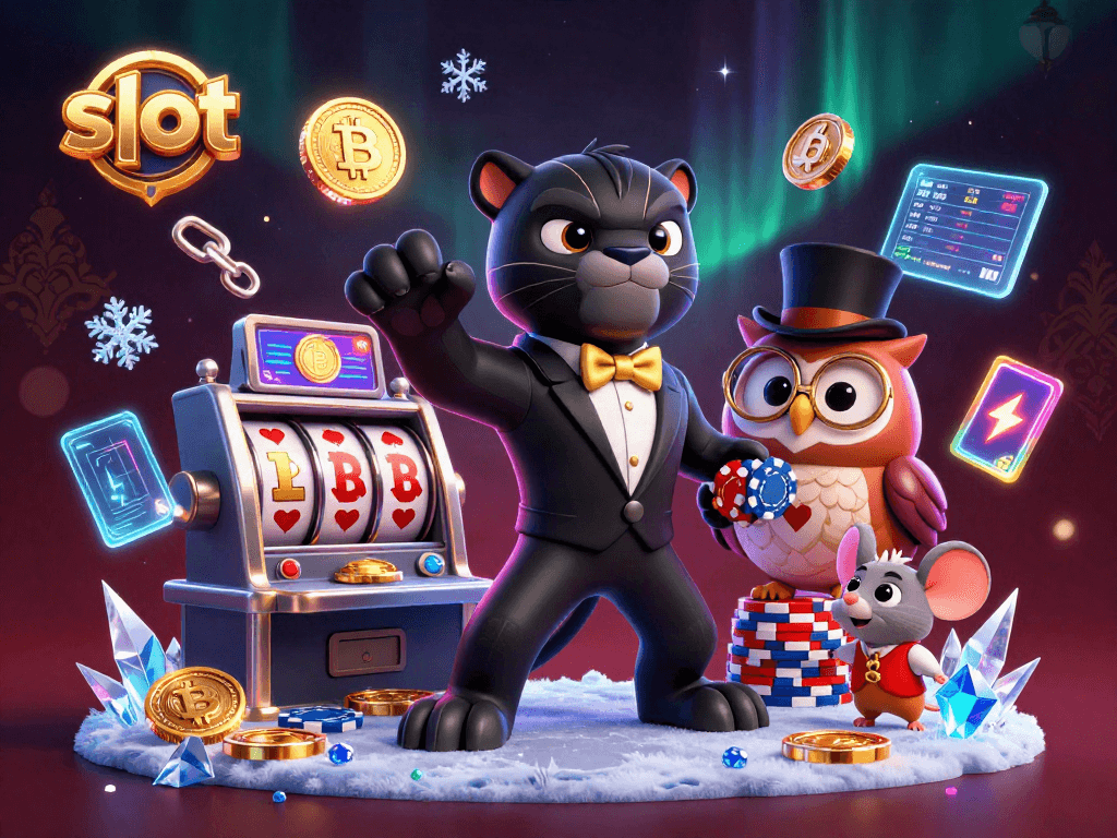 Spin slots for big wins with a stylish black panther dealer, owl, and lucky mouse.