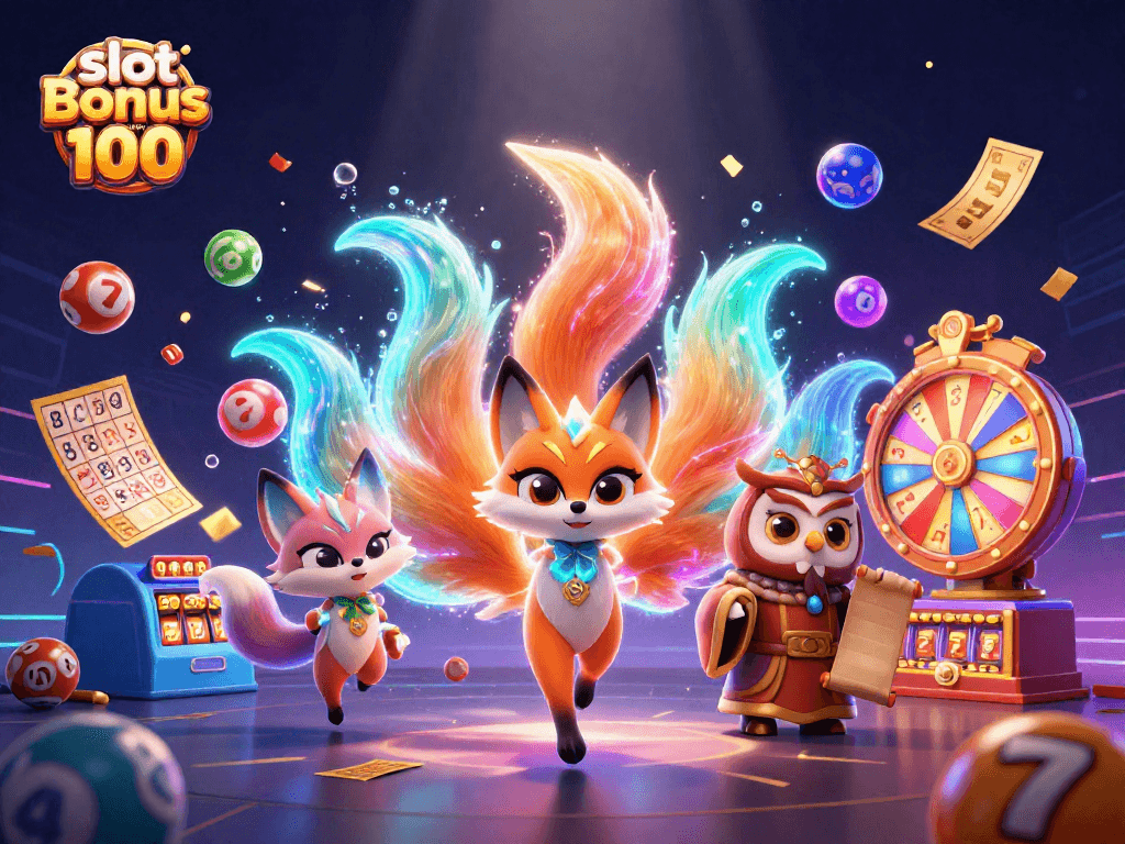 Experience the thrill of gaming with slot bonus new member 100, featuring a vibrant casino scene filled with dynamic elements.
