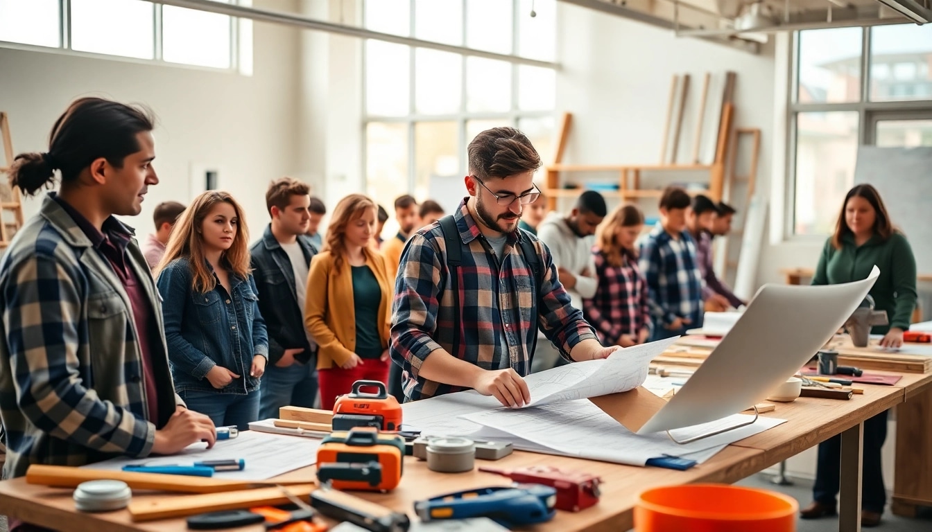 Students participating in dynamic construction classes, engaged and collaborating in a modern classroom.