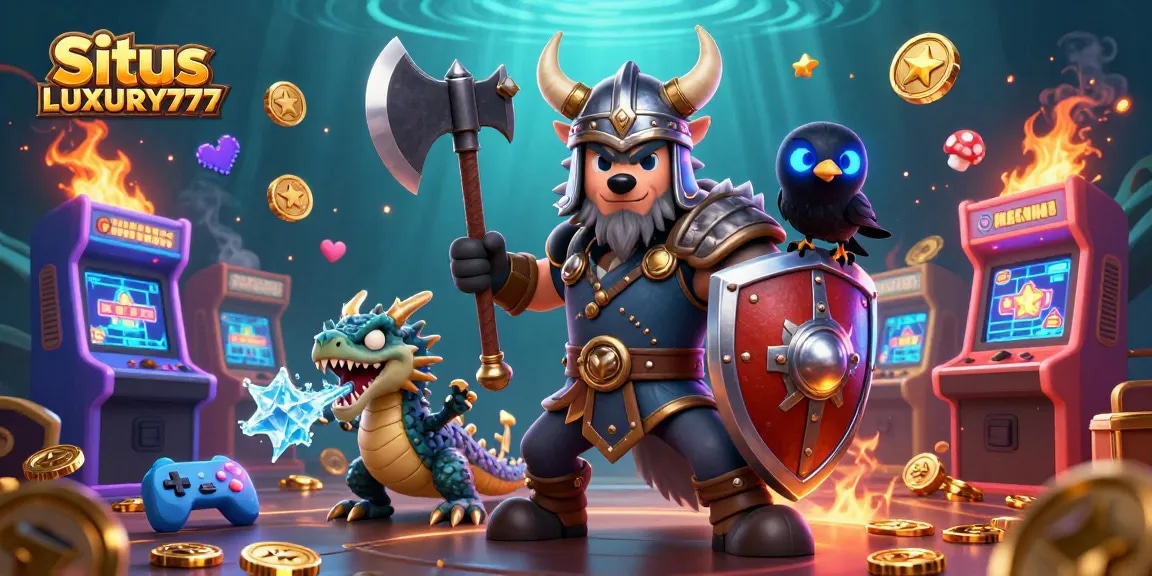 Situs LUXURY777: permainan slot gacor dengan karakter Viking, naga, dan gagak, di dunia kasino yang memukau