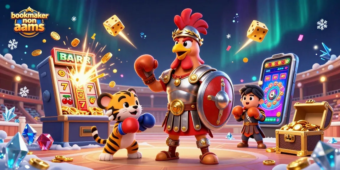 Scopri i migliori bookmaker non AAMS con un rooster gladiatore in una ricca arena di casinò.