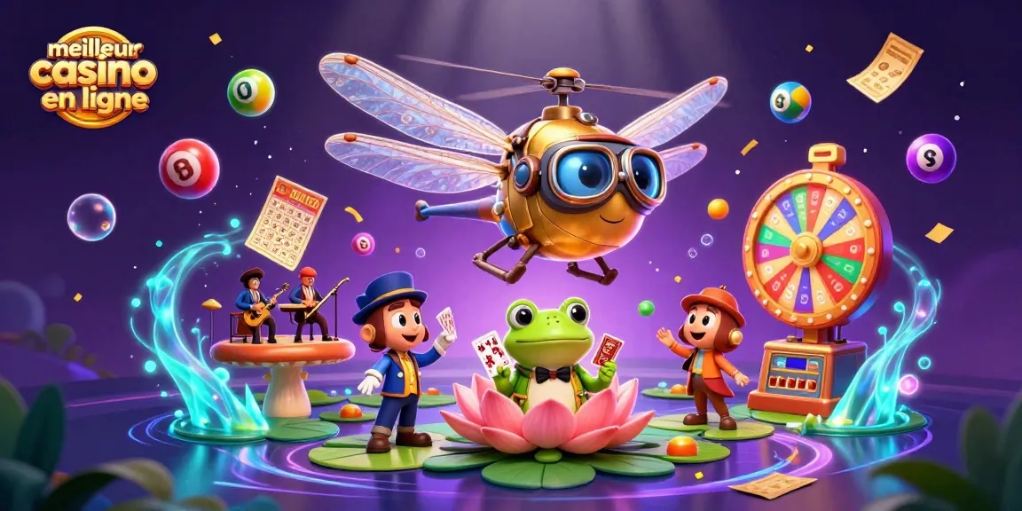 Le meilleur casino en ligne révèle un monde dynamique de jeux avec un pilote libellule et un croupier grenouille.