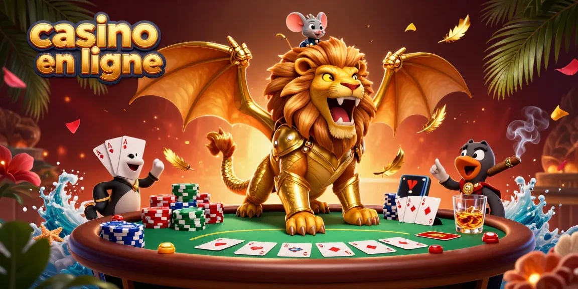 Profitez d'un casino en ligne avec une chimère dorée et des éléments de poker palpitants.