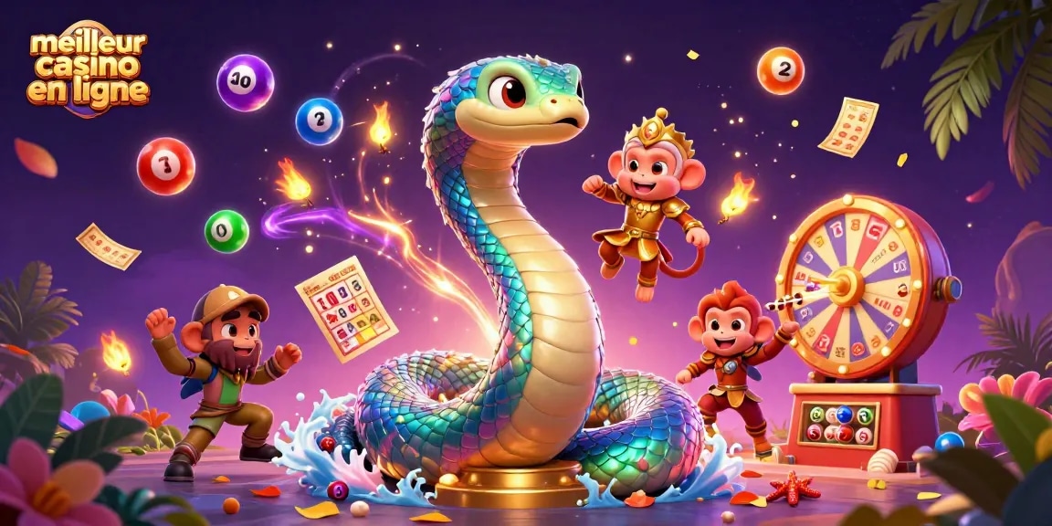 Plongez dans l'univers du meilleur casino en ligne avec des serpents colorés et des billets dorés