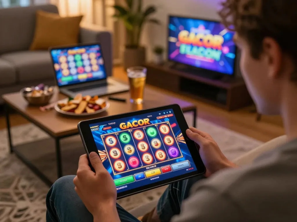 Experience thrilling slot gacor action in a cozy home setting with warm ambiance and engaging gameplay.