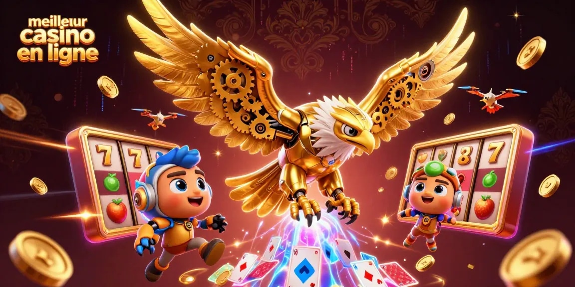 Plonger dans le monde du meilleur casino en ligne avec un aigle cybernétique et des éléments de machines à sous