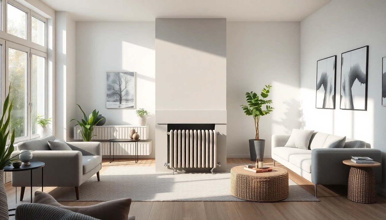 Heizkörper als stilvolles Element in einem modernen Wohnraum mit natürlichem Licht.