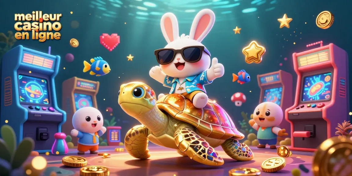 Vivez l'expérience du meilleur casino en ligne avec un lapin chanceux et une tortue en or.