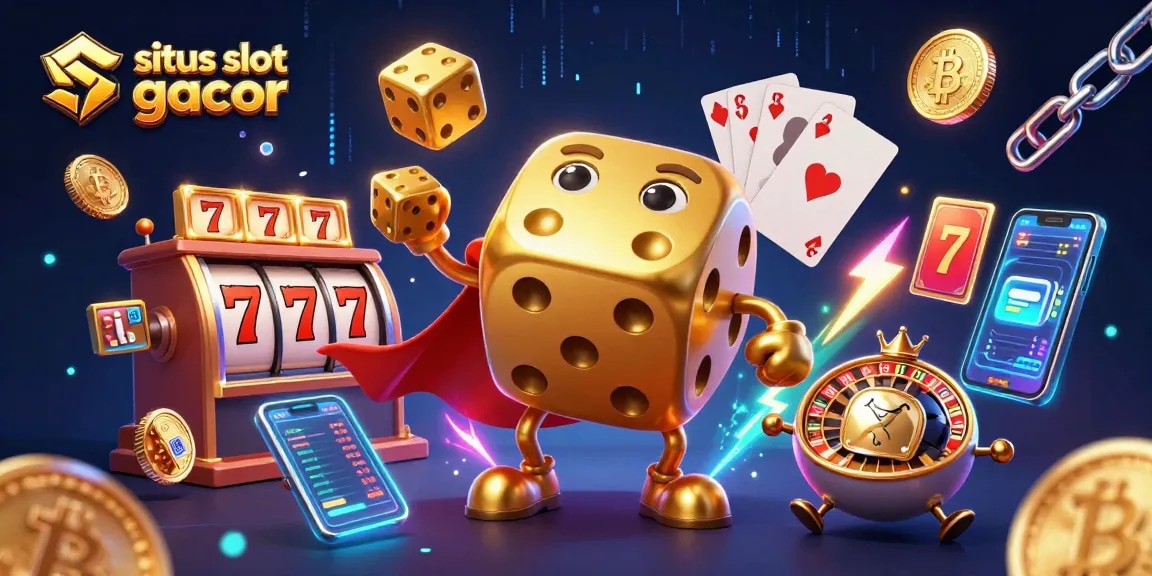 Engage with situs slot gacor through golden dice and dynamic slot elements in a vibrant casino scene.