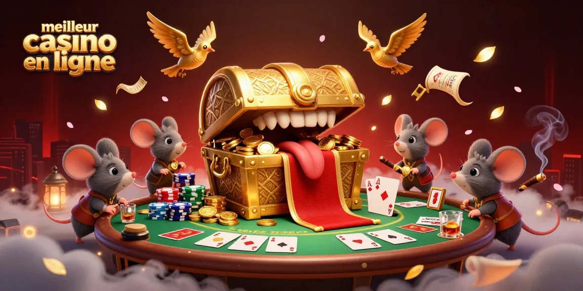 Célébrez votre chance au meilleur casino en ligne avec une illustration captivante de riches trésors et de jeux de poker