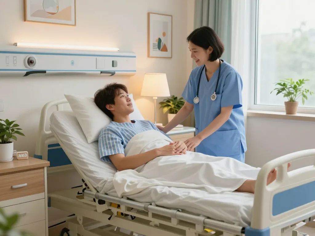 Modern giường bệnh nhân in a healing hospital room, showcasing supportive care and comfort.