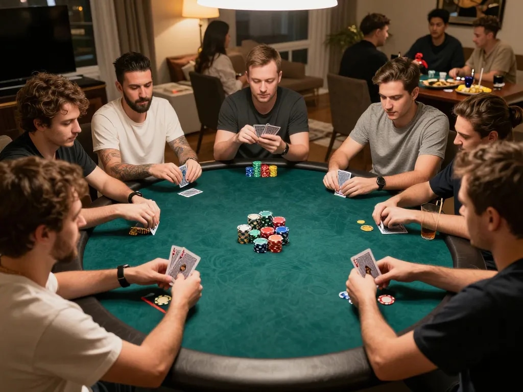 Players engaged in poker at home reflect the excitement of henandchickensgh gambling strategies