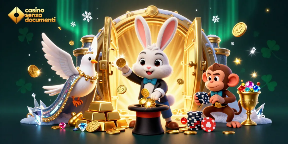 Gioca nei casino senza documenti con un mago, un piccione e una scimmia, circondati da tesori e giochi!