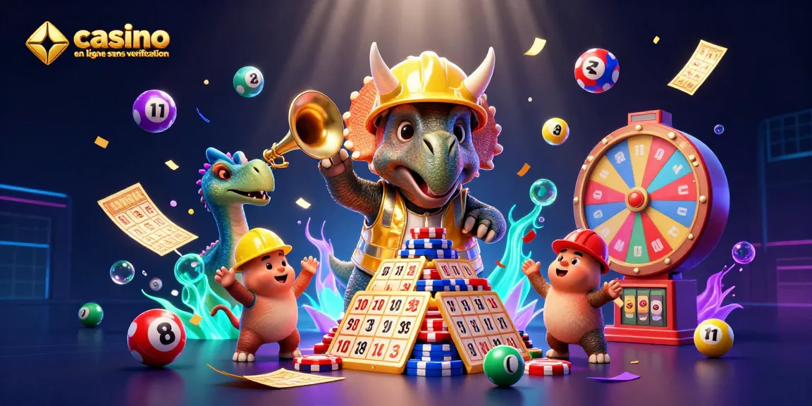 Jouer au casino en ligne sans vérification avec un triceratops et une pyramide de jetons de poker.