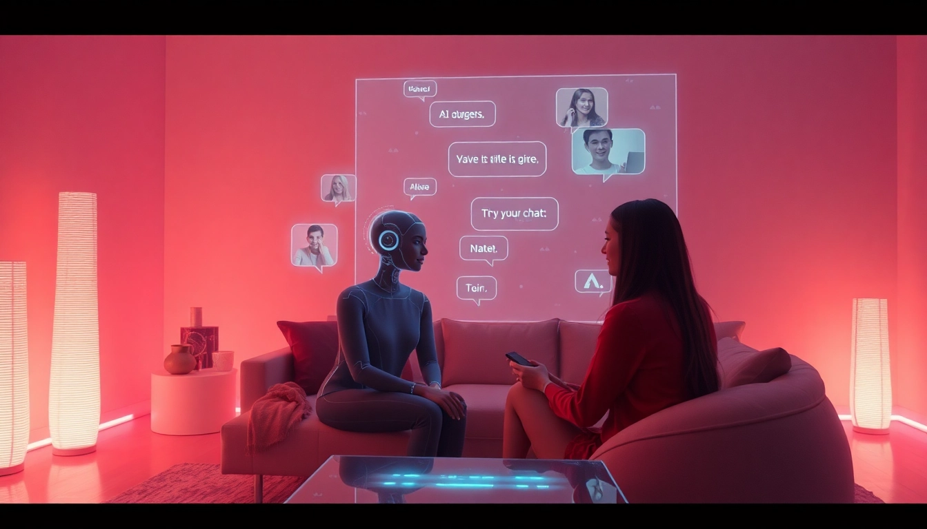 AI sex chat interface in a romantic setting with holographic avatars.