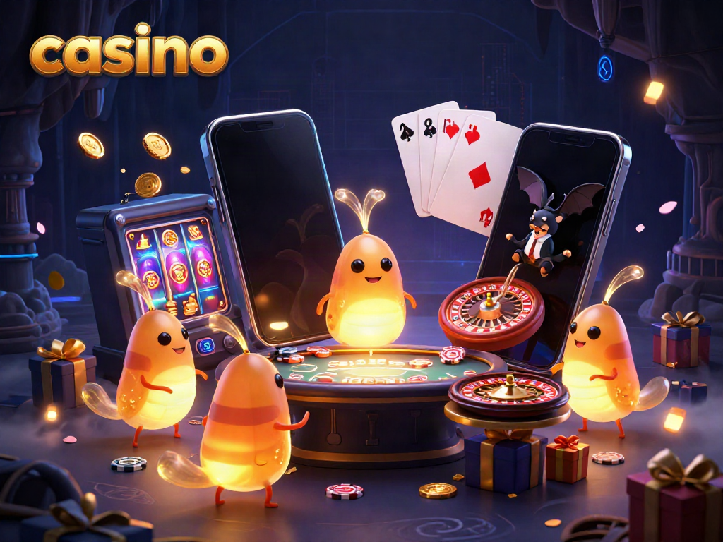 Engage with casino games in a vibrant cave ambiance, illuminated by glowing critters.