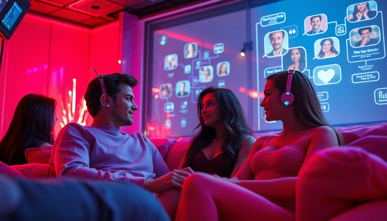 Engaging environment for authentic sex chat AI interactions with diverse avatars and intimate ambiance.