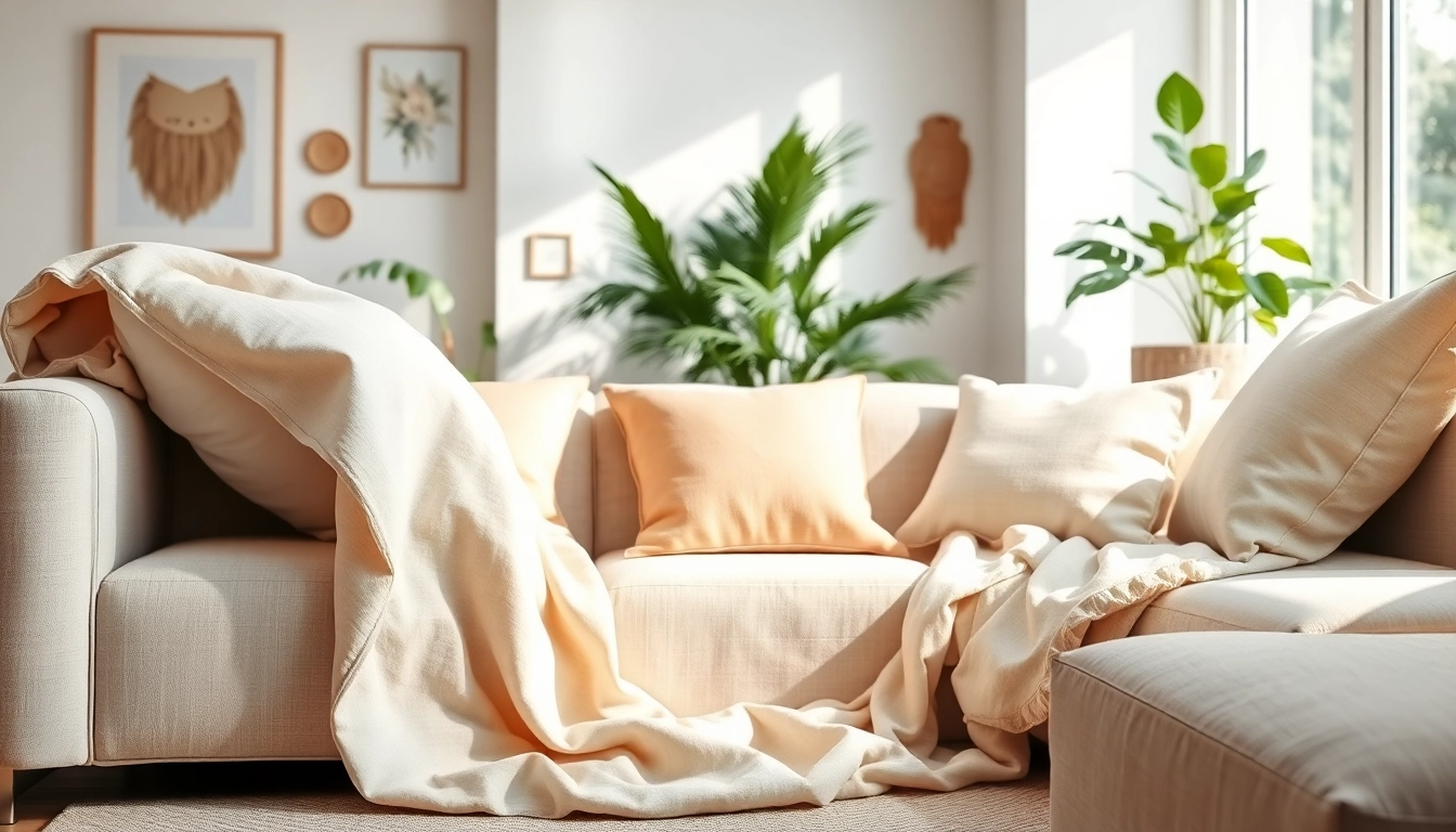 Verken hoogwaardige linnen stoffen met zachte textuur in een stijlvolle woonkamer.