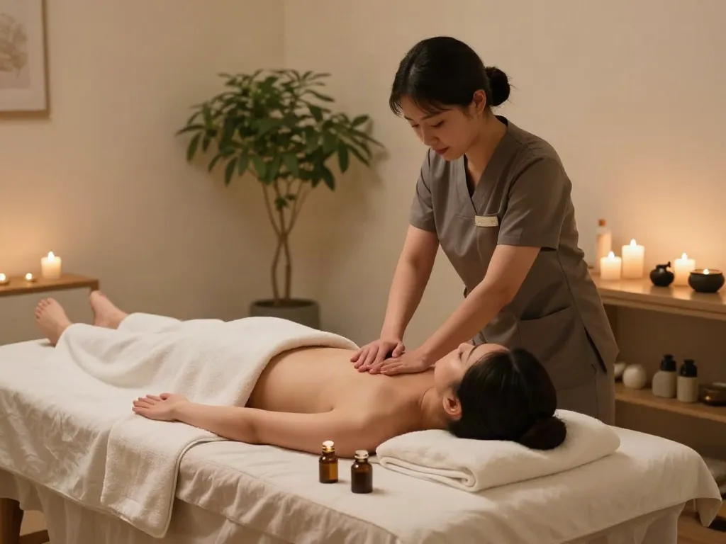 Relaxing 성북구출장마사지 session in a modern spa environment with soothing elements.