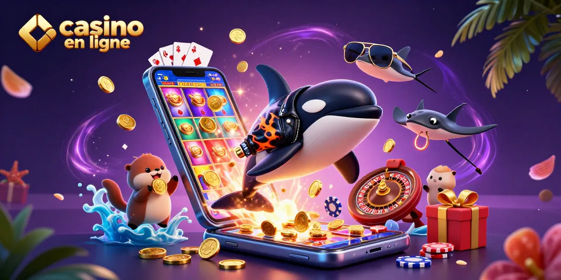Jouez dans un casino en ligne avec cette illustration captivante montrant un orque dans une veste de motard.