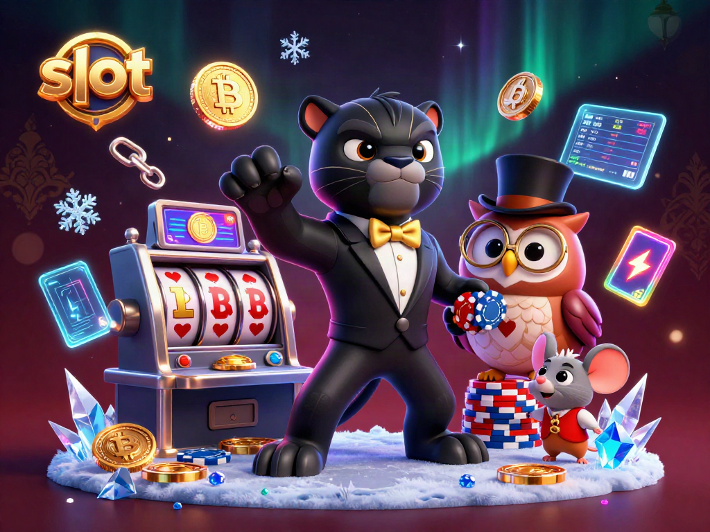 Spin slots for big wins with a stylish black panther dealer, owl, and lucky mouse.