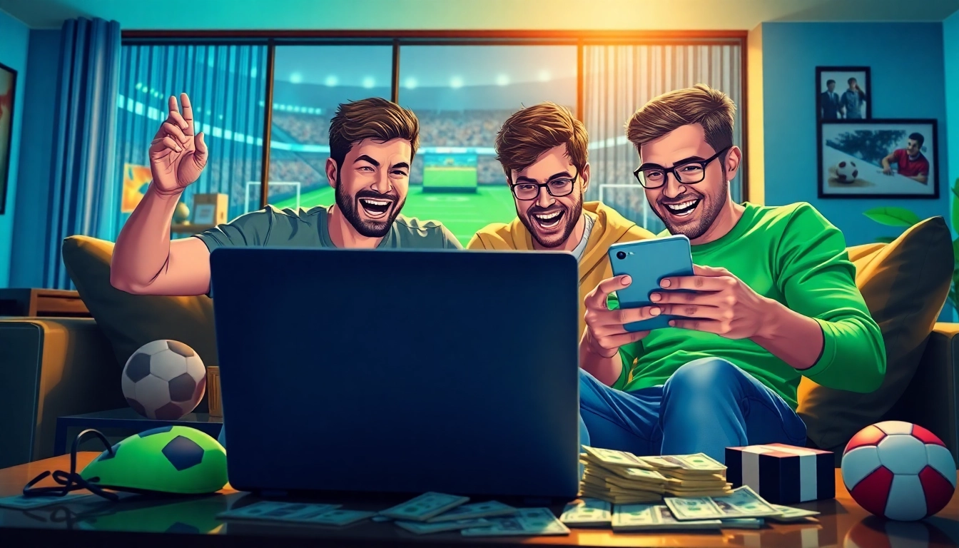Engaging scene of online sportsbooks Alabama enthusiasts betting on devices in a lively setting.