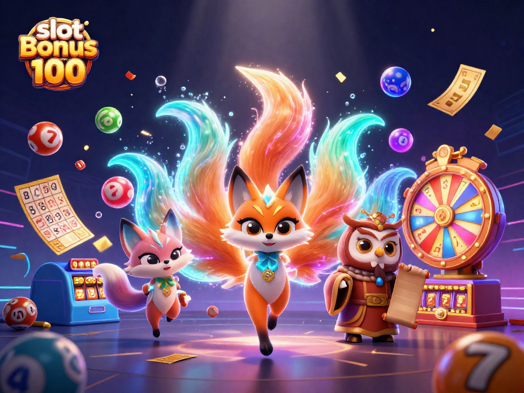 Experience the thrill of gaming with slot bonus new member 100, featuring a vibrant casino scene filled with dynamic elements.