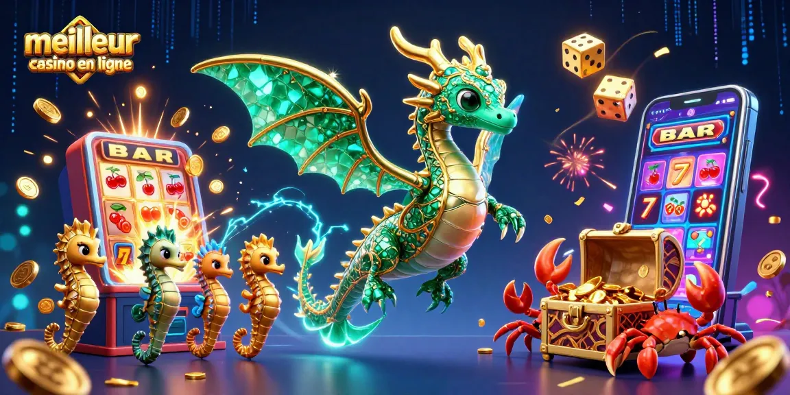 Découvrez un meilleur casino en ligne grâce à une illustration animée captivante avec des dragons et des machines à sous.
