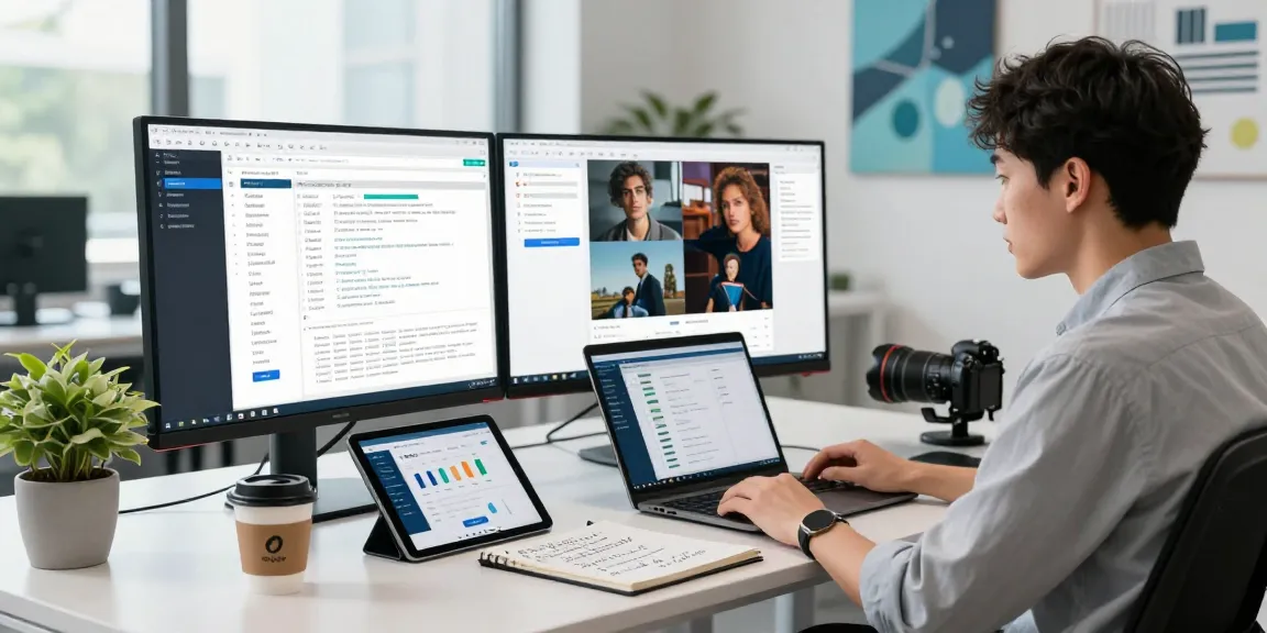 AI image detector in action at a modern workspace with data analysis screens.