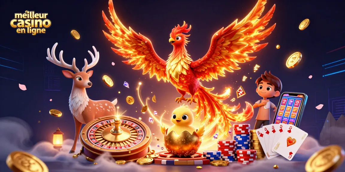 Découvrez le meilleur casino en ligne avec cette illustration captivante de phoenix et éléments de jeu