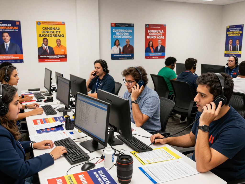 Phone canvassing services in action with dedicated campaign team engaged in voter outreach.