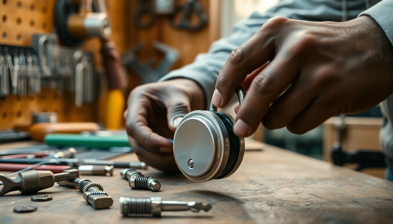 Locksta Werkzeug und Mechanismen in der Werkstatt des Schlossers, der Präzision zeigt.