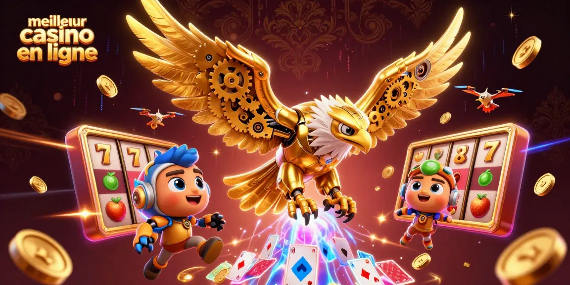 Plonger dans le monde du meilleur casino en ligne avec un aigle cybernétique et des éléments de machines à sous