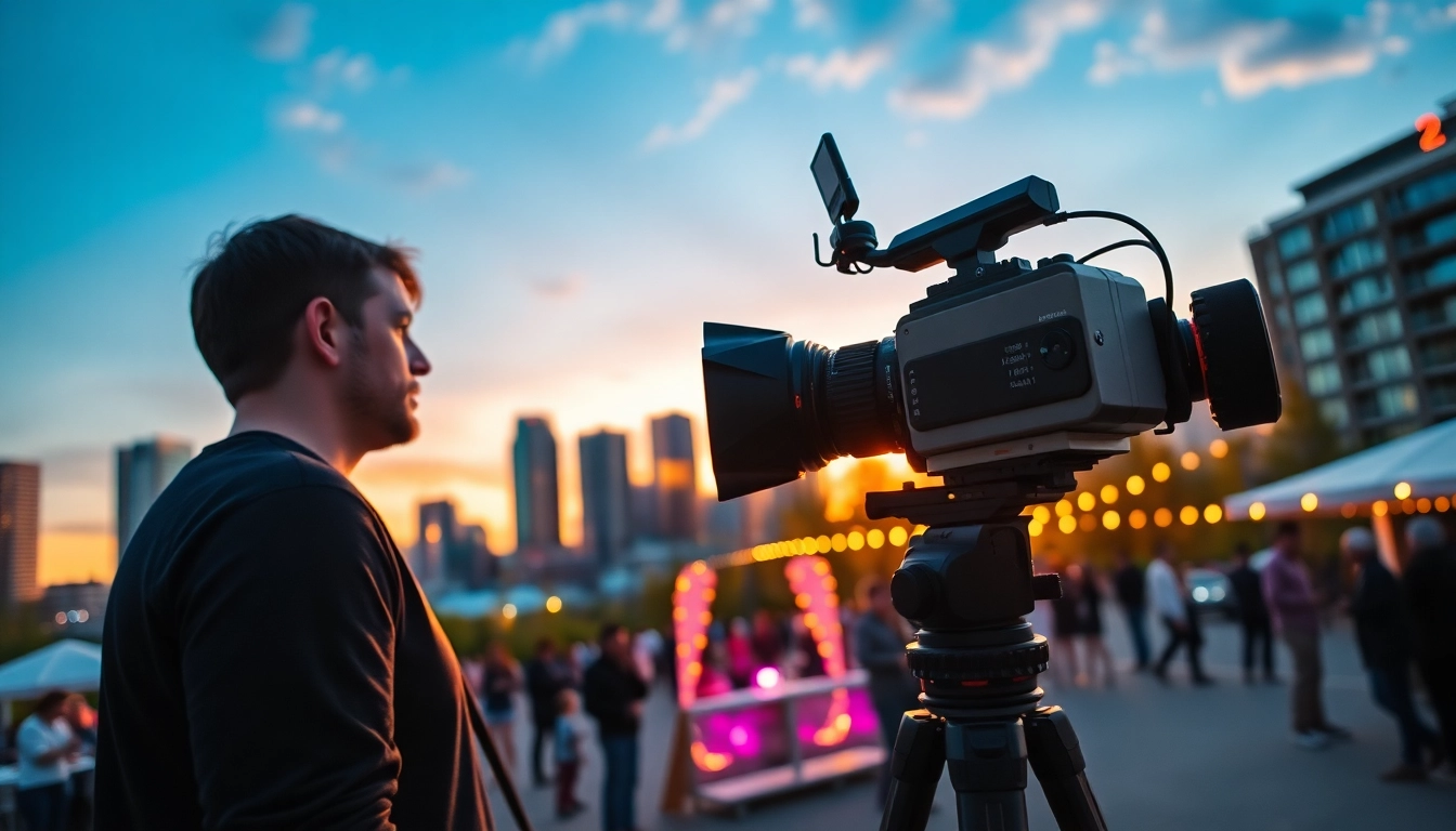 Edmonton videographer capturing vibrant city moments in a professional outdoor setting.