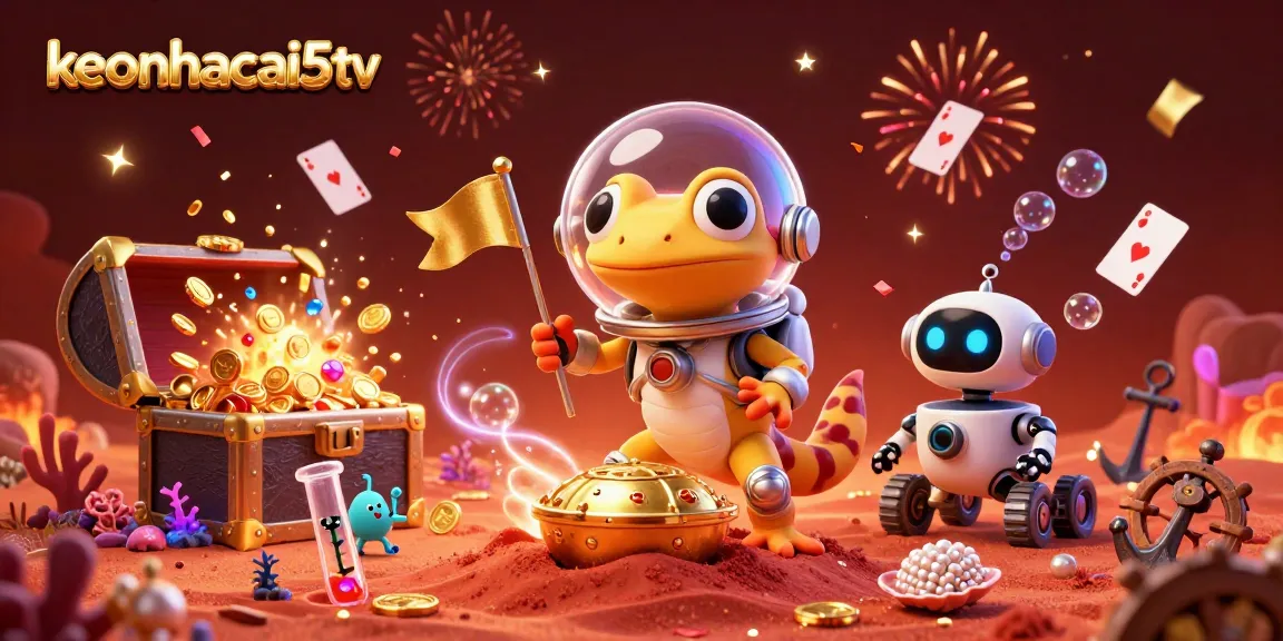 Experience thrilling wins at keonhacai5tv with animated Martian gecko in a golden casino adventure.